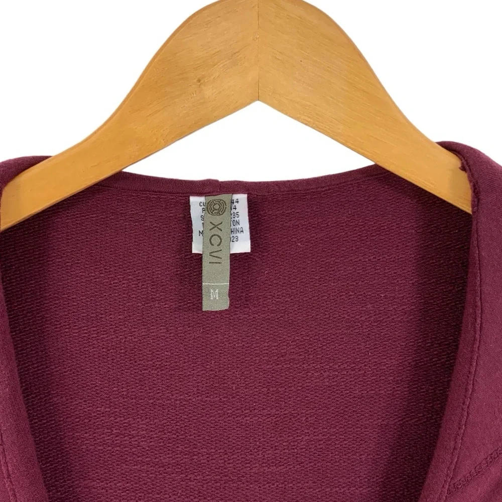 XCVI Size Medium Zip Up Hoodie V-Neck Maroon Burgundy French Terry Sweatshirt F8 - Picture 9 of 10